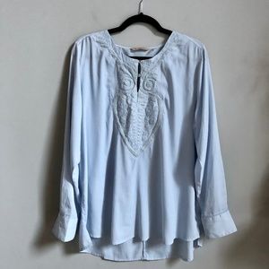 Soft Surroundings Light Blue Embroidered Long Sleeve Blouse